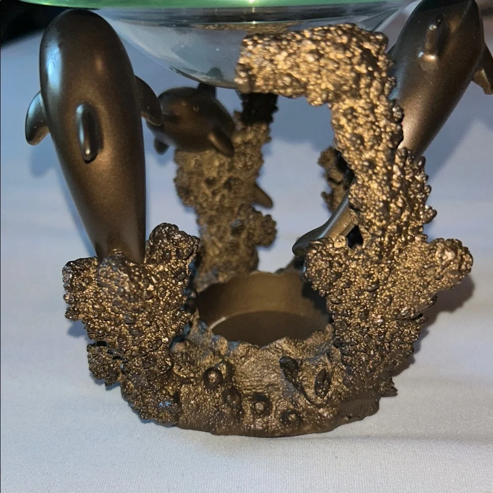 PartyLite Bronze 3 Dolphin Oil Wax Melt Scent Aroma Candle Holder (RETIRED)